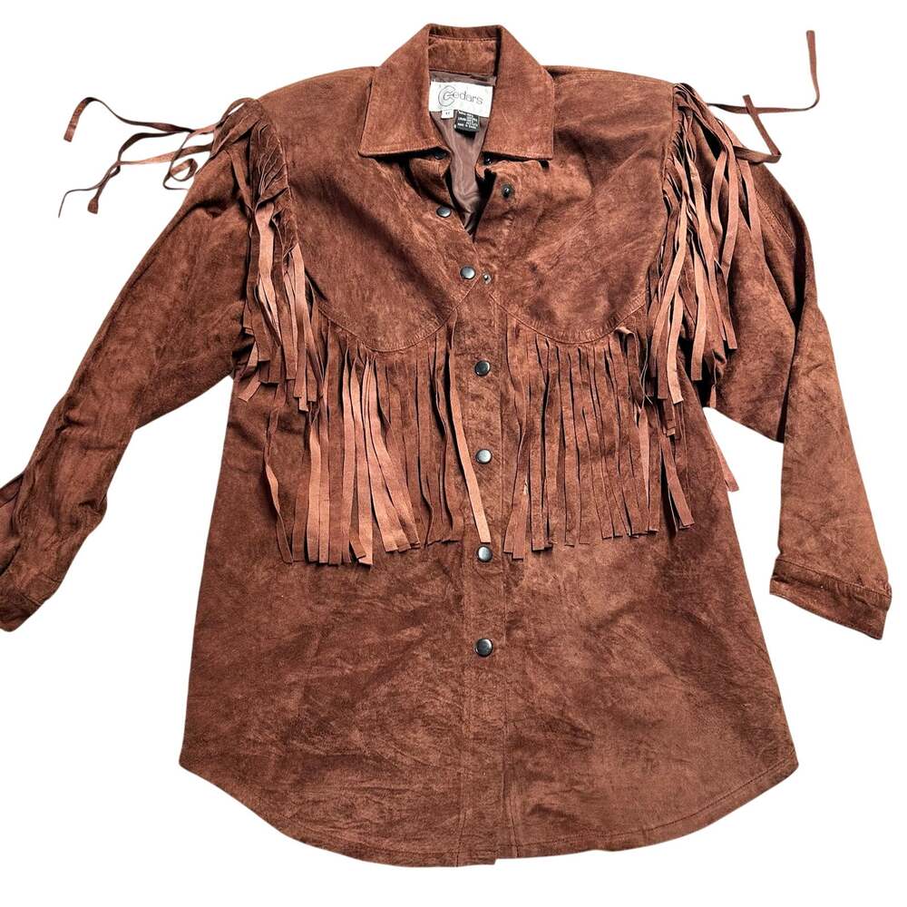 Vintage Men’s Suede Fringe Leather Snap Front Cognac Brown Size M Shacket